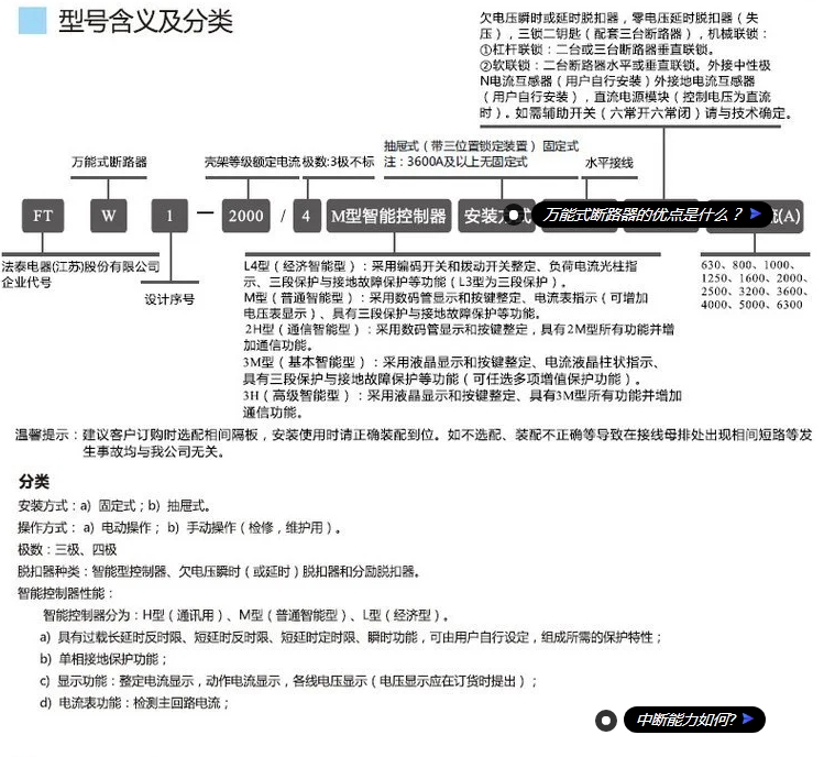 法泰智能型框架万能断路器FTW1-6300/3P 6300A