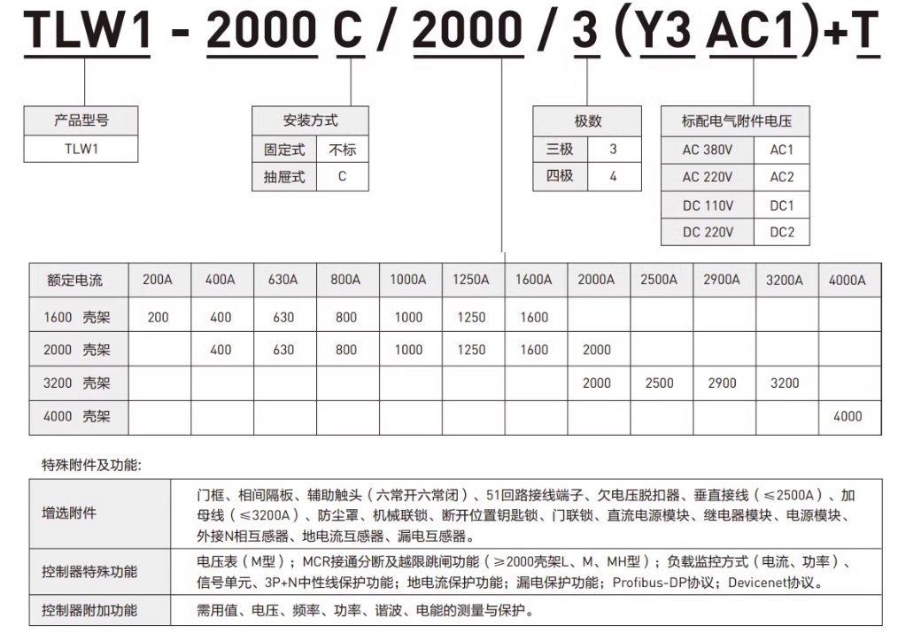 罗格朗智能型框架万能断路器TLW1-2000/3P M 2000A