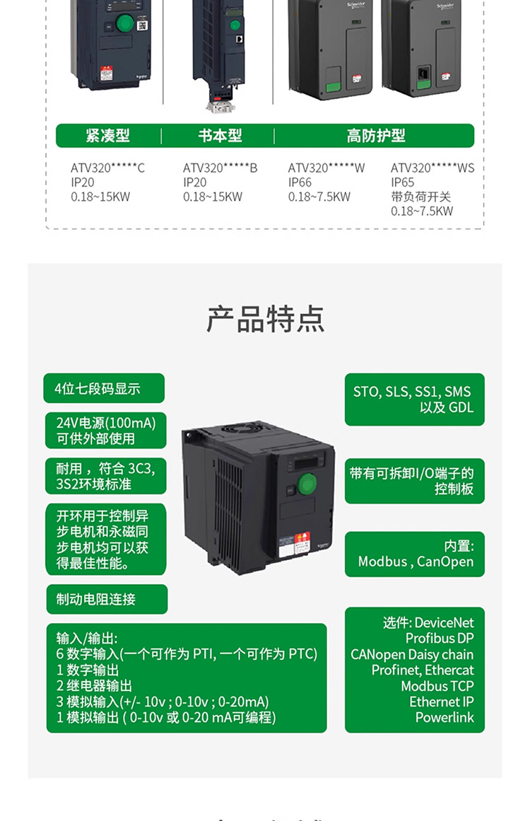 SCHNEIDER/施耐德电气 ATV320系列紧凑型变频器ATV320U04N4C (0.37kW 三相380-500V）