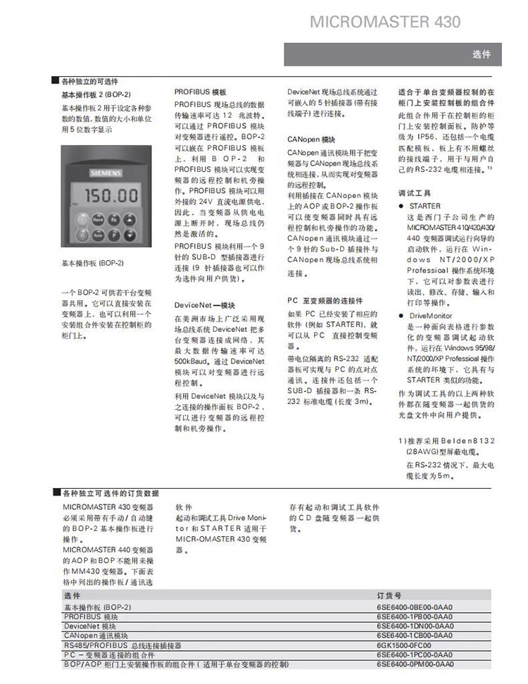 SIEMENS/西门子 MM430系列通用型风机水泵变频器 6SE6430-2AD37-5FA0 ( 75kW 带滤波器 )