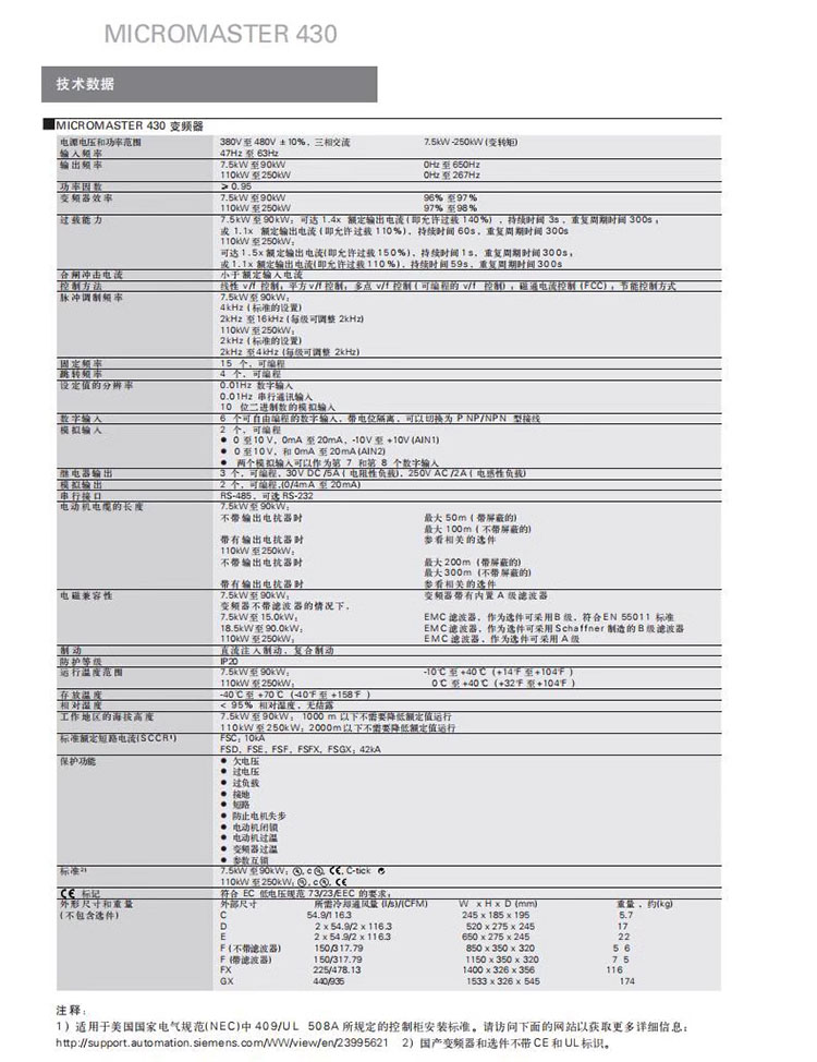 SIEMENS/西门子 MM430系列通用型风机水泵变频器 6SE6430-2AD37-5FA0 ( 75kW 带滤波器 )