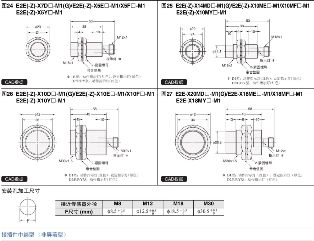 欧姆龙接近开关传感器E2E-X5F1-Z（直径18MM）