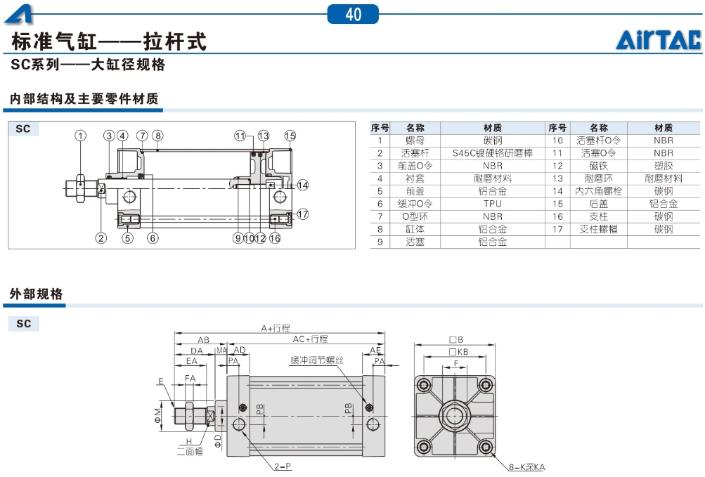 亚德客气动小型标准气缸SC32X75S