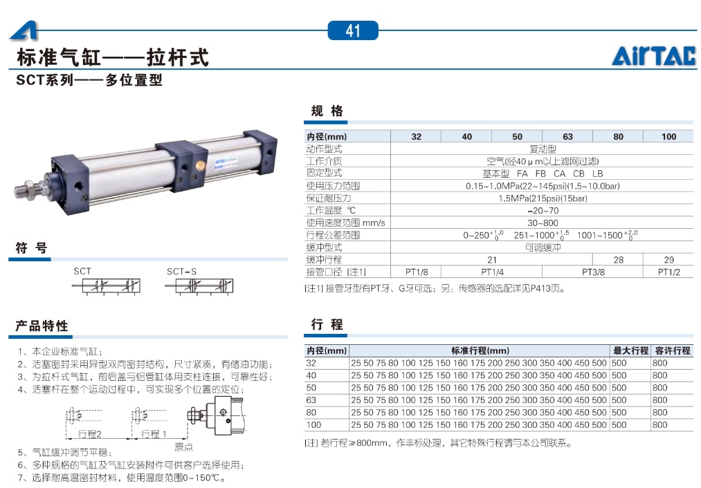 亚德客气动小型标准气缸SC32X75S