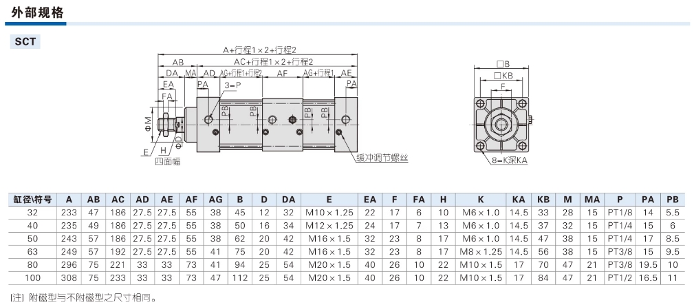 亚德客气动小型标准气缸SC32X75S