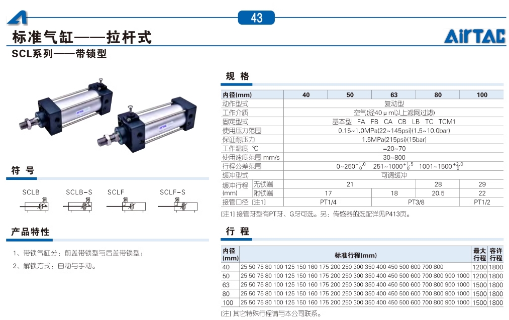 亚德客气动小型标准气缸SC32X75S