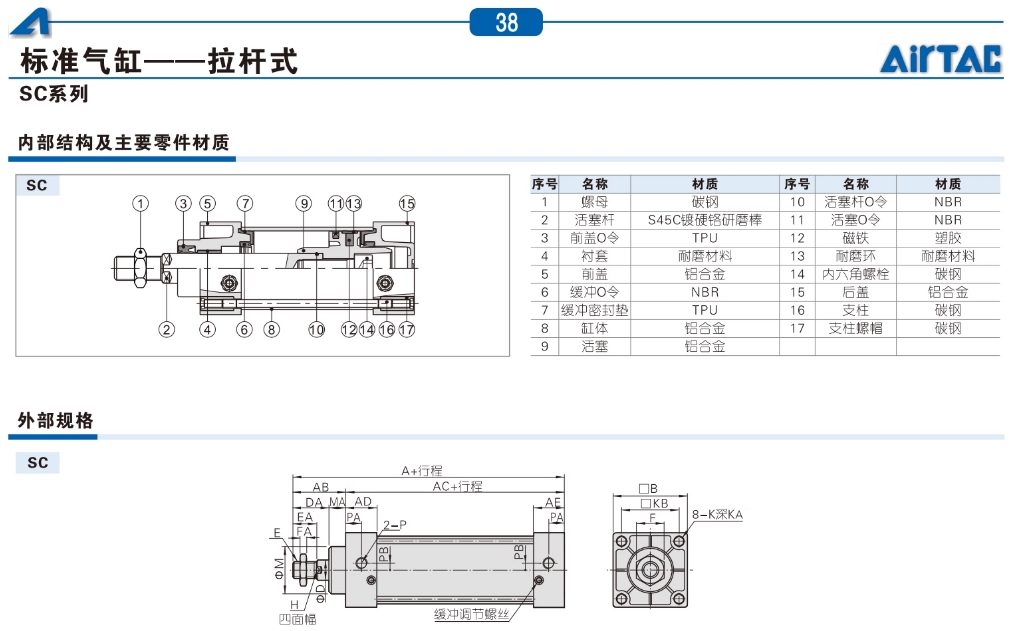 亚德客气动小型标准气缸SC160X250S