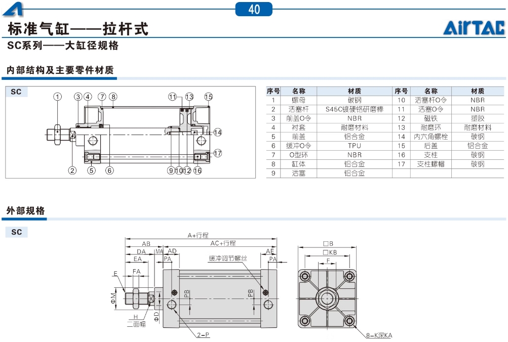 亚德客气动小型标准气缸SC160X250S