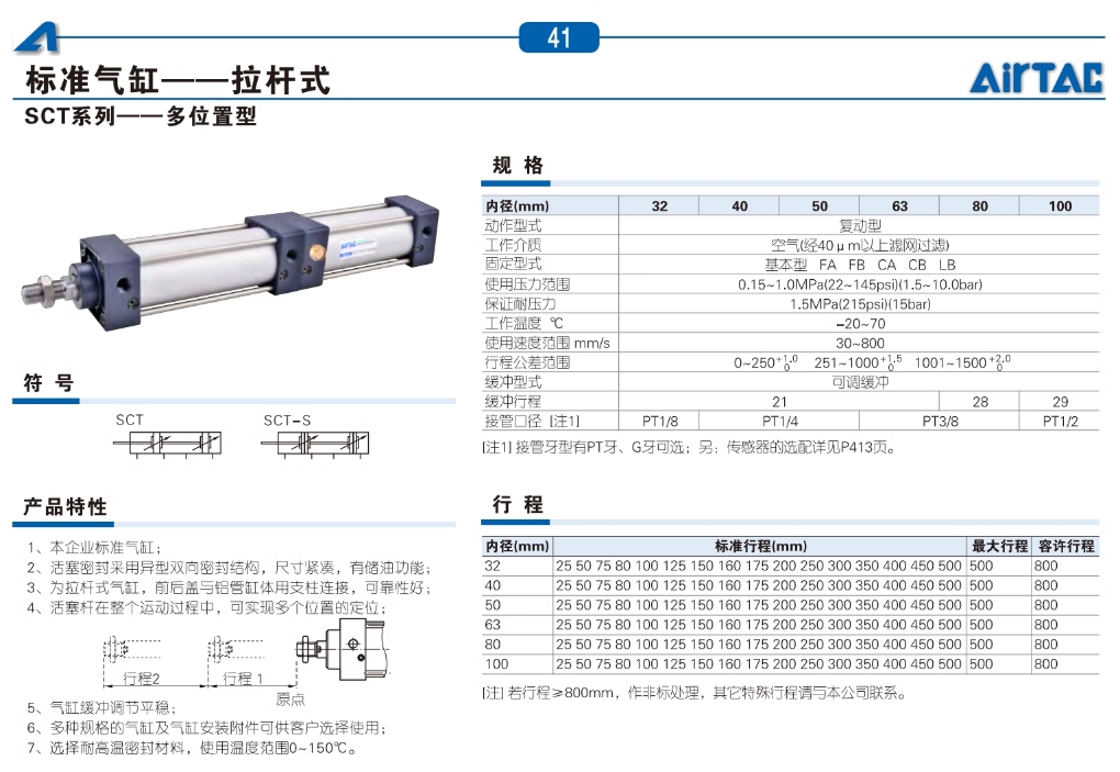 亚德客气动小型标准气缸SC160X250S