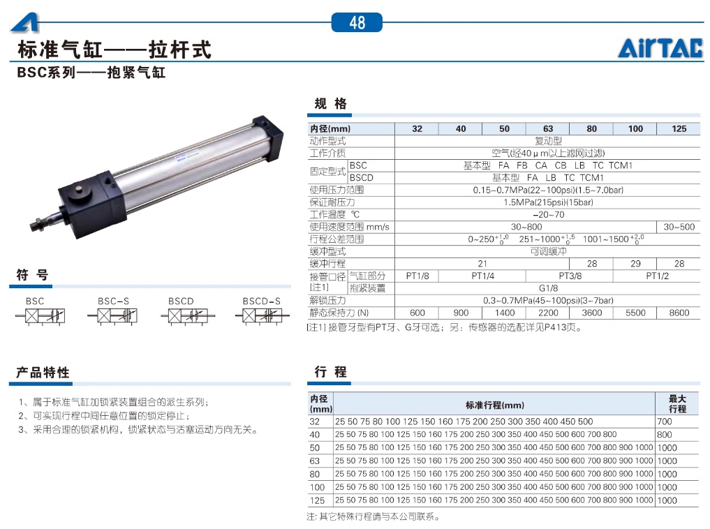 亚德客气动小型标准气缸SC160X250S