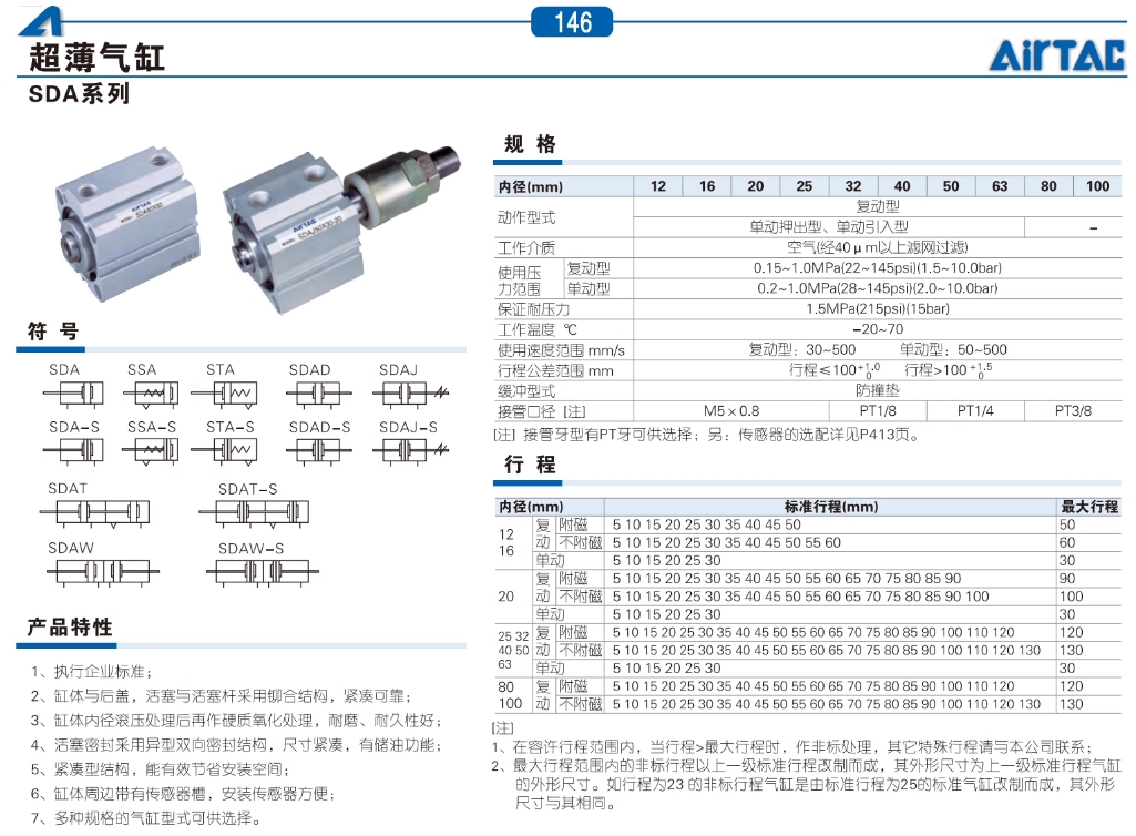 亚德客气动小型大推力超薄气缸SDA25X35SB带磁外牙型